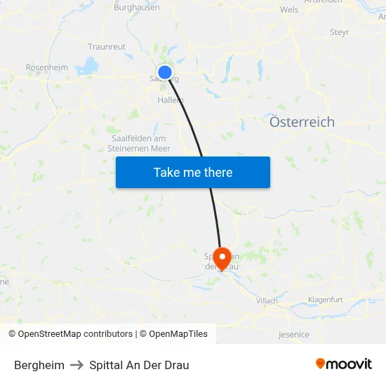 Bergheim to Spittal An Der Drau map