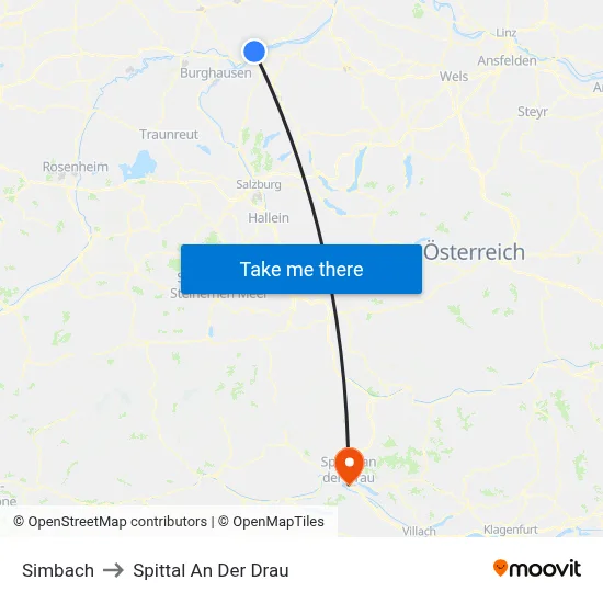 Simbach to Spittal An Der Drau map