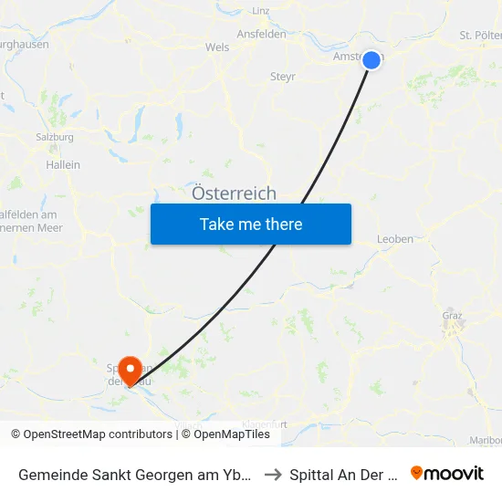 Gemeinde Sankt Georgen am Ybbsfelde to Spittal An Der Drau map