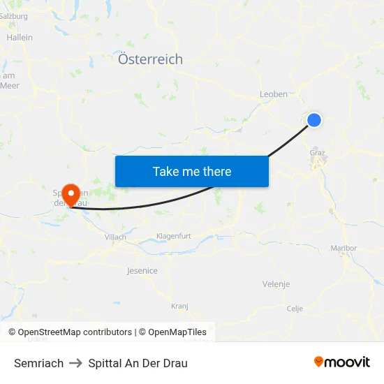 Semriach to Spittal An Der Drau map