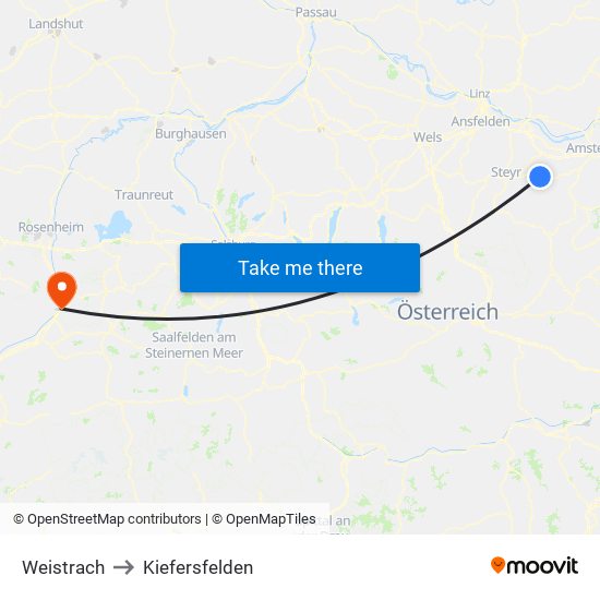 Weistrach to Kiefersfelden map