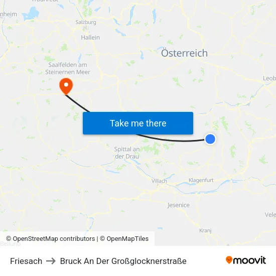 Friesach to Bruck An Der Großglocknerstraße map