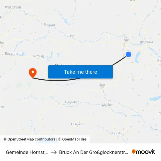 Gemeinde Hornstein to Bruck An Der Großglocknerstraße map
