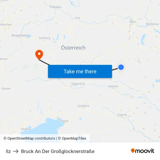 Ilz to Bruck An Der Großglocknerstraße map