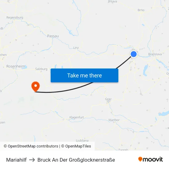 Mariahilf to Bruck An Der Großglocknerstraße map