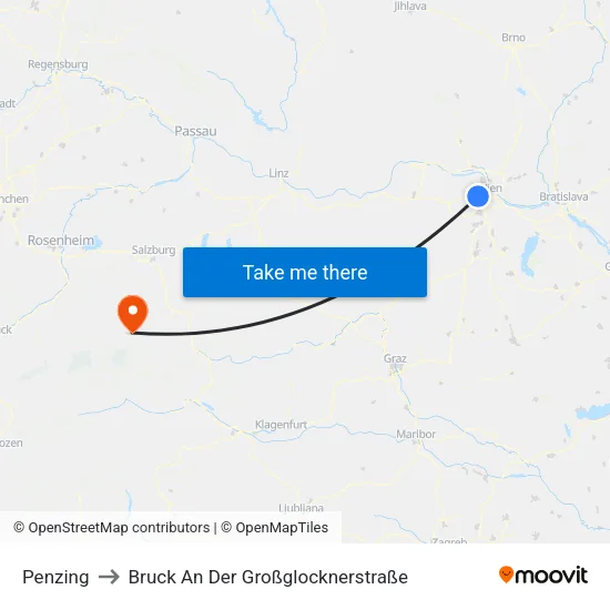 Penzing to Bruck An Der Großglocknerstraße map