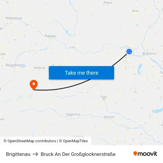 Brigittenau to Bruck An Der Großglocknerstraße map