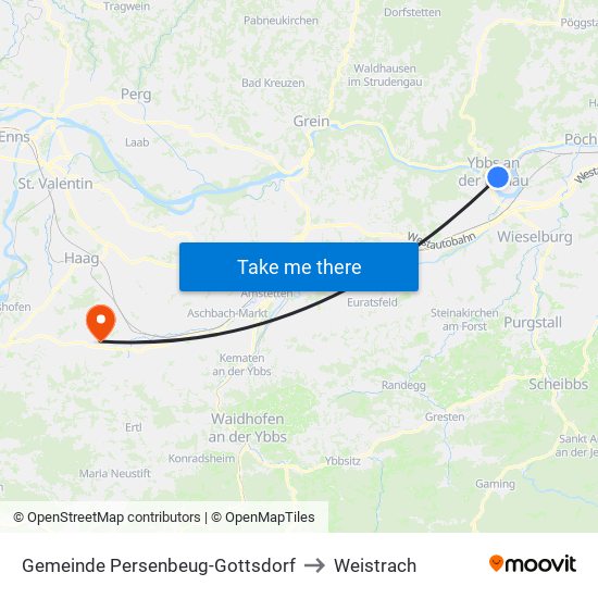 Gemeinde Persenbeug-Gottsdorf to Weistrach map