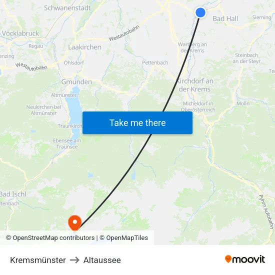 Kremsmünster to Altaussee map