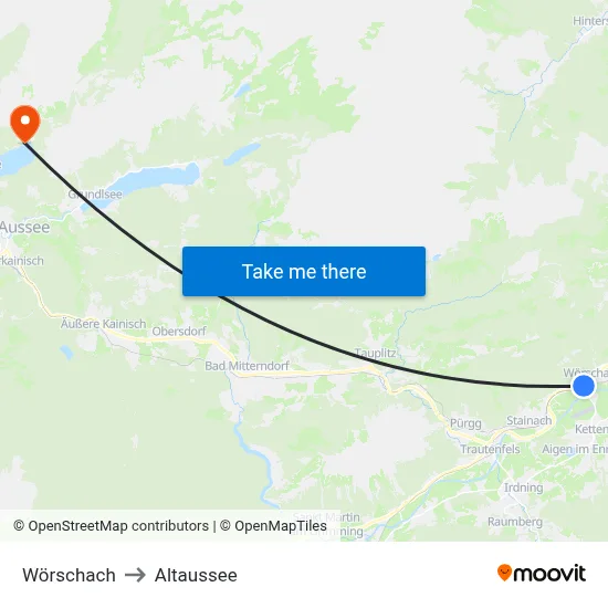 Wörschach to Altaussee map