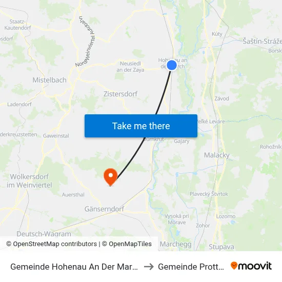 Gemeinde Hohenau An Der March to Gemeinde Prottes map