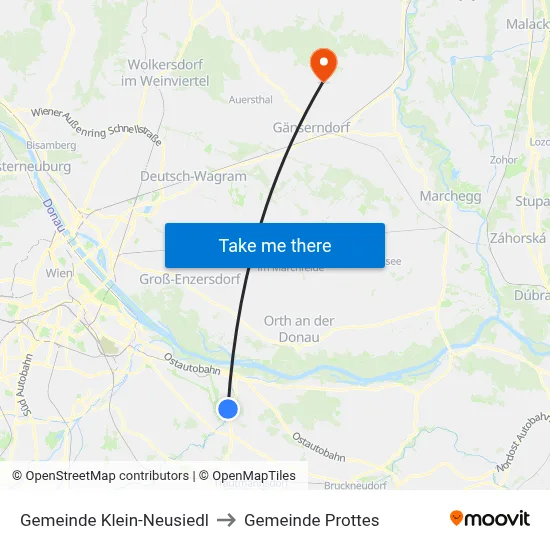 Gemeinde Klein-Neusiedl to Gemeinde Prottes map