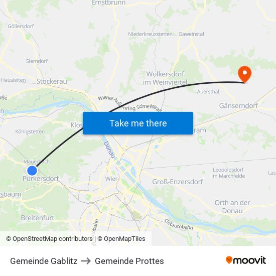 Gemeinde Gablitz to Gemeinde Prottes map