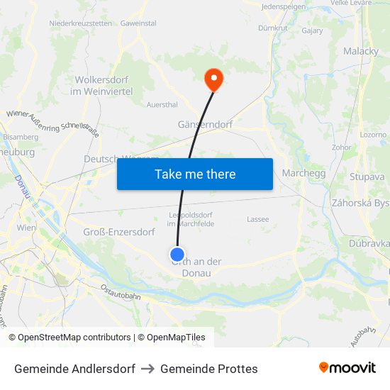Gemeinde Andlersdorf to Gemeinde Prottes map
