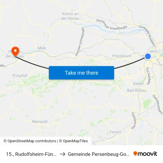 15., Rudolfsheim-Fünfhaus to Gemeinde Persenbeug-Gottsdorf map