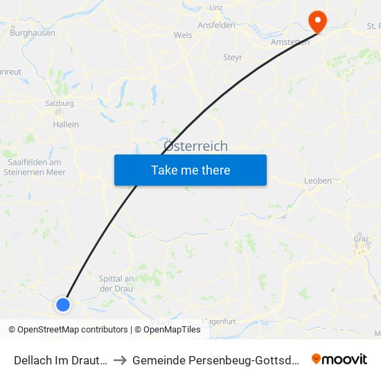 Dellach Im Drautal to Gemeinde Persenbeug-Gottsdorf map