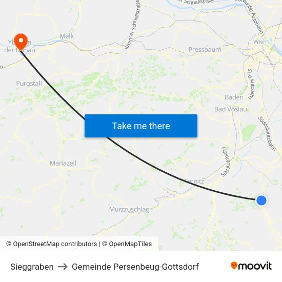 Sieggraben to Gemeinde Persenbeug-Gottsdorf map