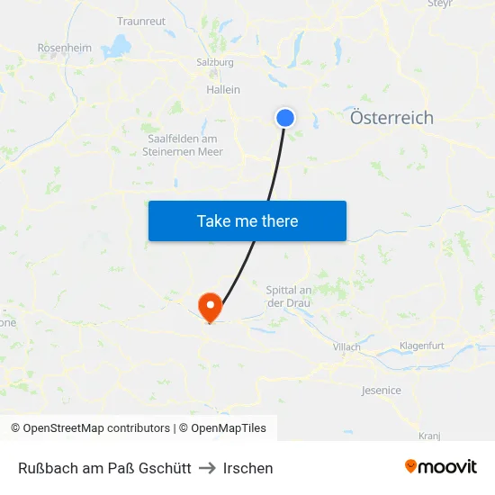 Rußbach am Paß Gschütt to Irschen map
