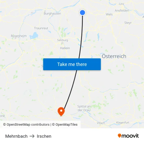 Mehrnbach to Irschen map