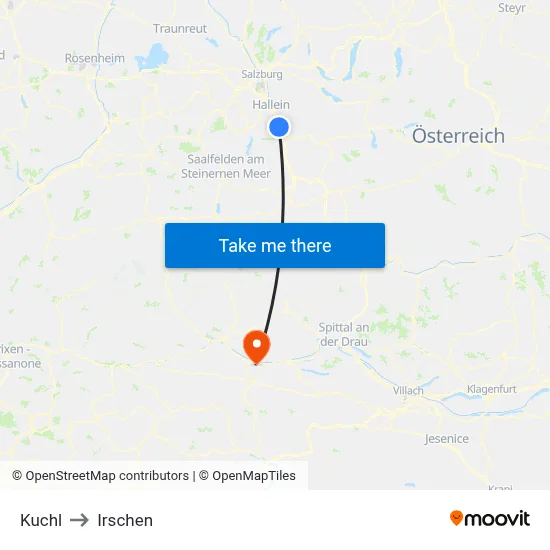 Kuchl to Irschen map
