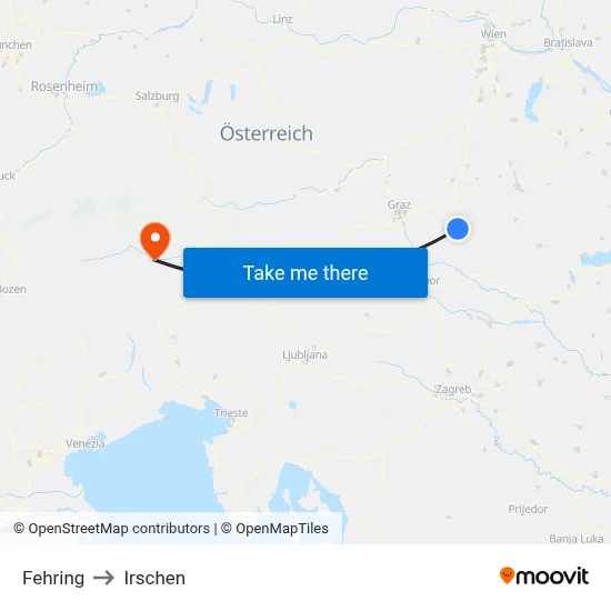 Fehring to Irschen map