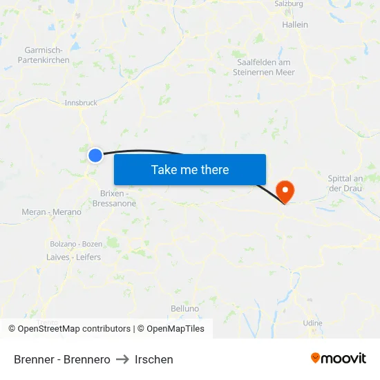 Brenner - Brennero to Irschen map