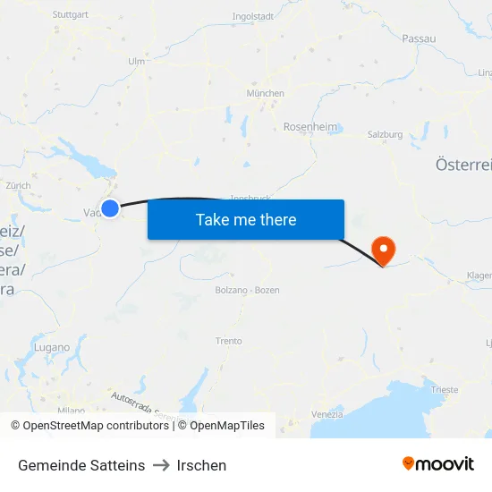 Gemeinde Satteins to Irschen map
