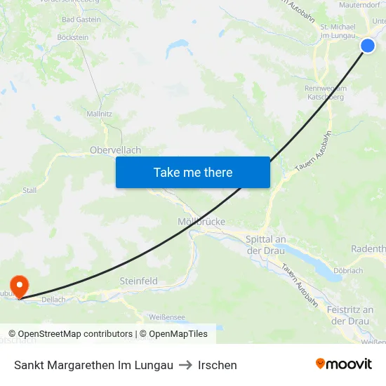 Sankt Margarethen Im Lungau to Irschen map