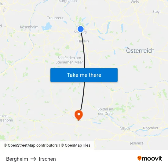 Bergheim to Irschen map