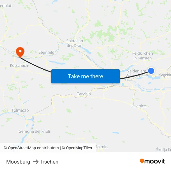 Moosburg to Irschen map