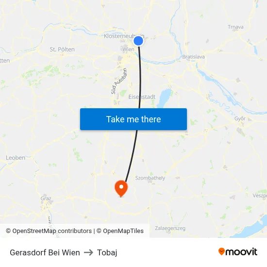 Gerasdorf Bei Wien to Tobaj map
