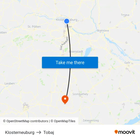 Klosterneuburg to Tobaj map