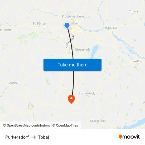 Purkersdorf to Tobaj map