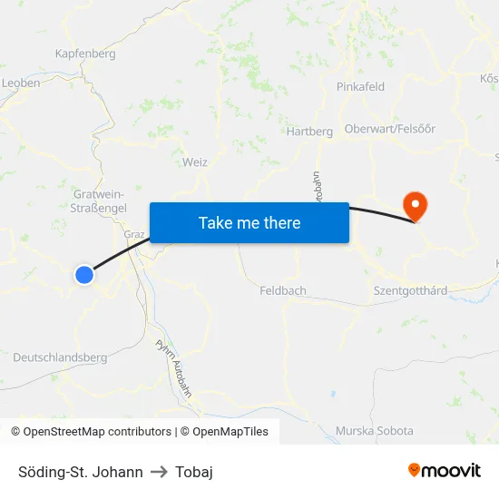 Söding-St. Johann to Tobaj map