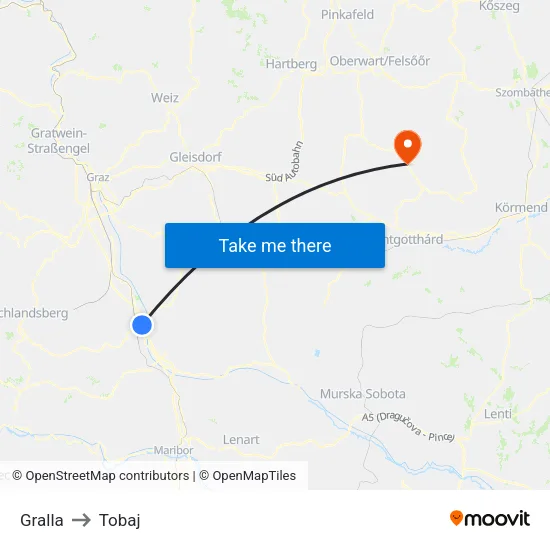 Gralla to Tobaj map