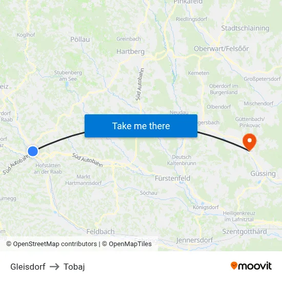 Gleisdorf to Tobaj map