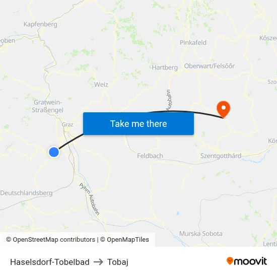Haselsdorf-Tobelbad to Tobaj map