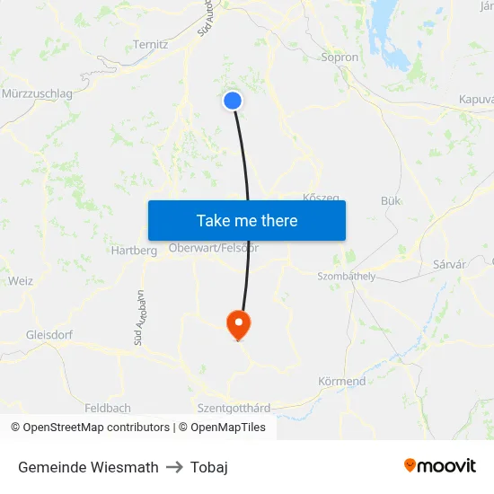 Gemeinde Wiesmath to Tobaj map