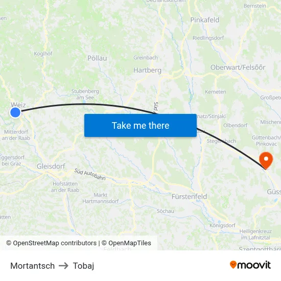 Mortantsch to Tobaj map