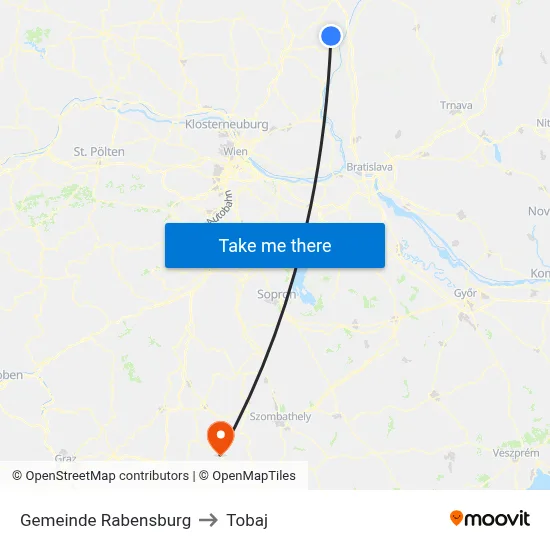 Gemeinde Rabensburg to Tobaj map