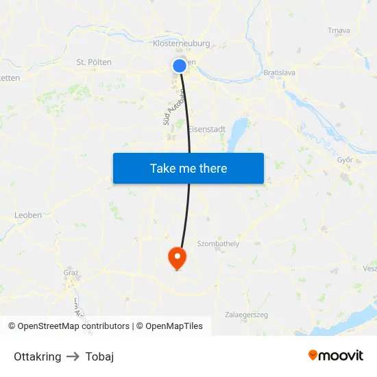 Ottakring to Tobaj map