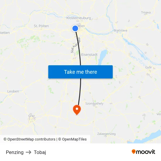 Penzing to Tobaj map