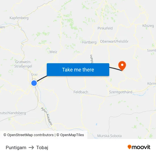 Puntigam to Tobaj map