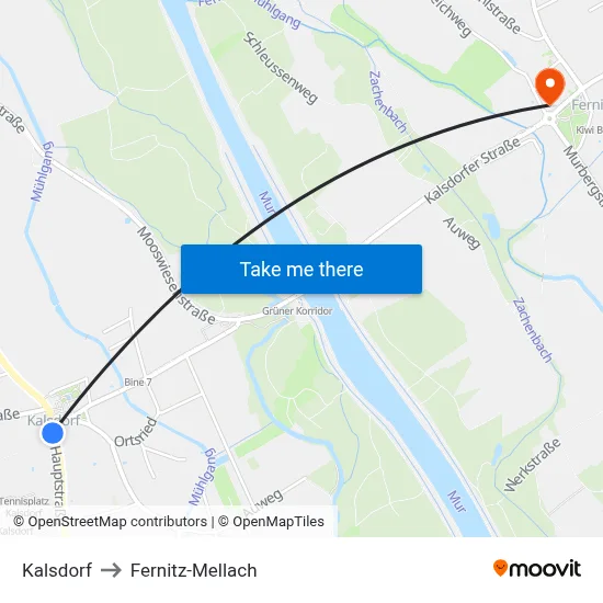 Kalsdorf to Fernitz-Mellach map