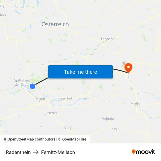 Radenthein to Fernitz-Mellach map