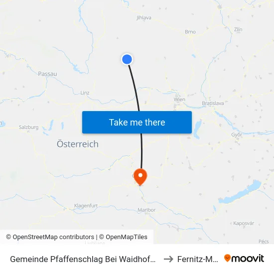 Gemeinde Pfaffenschlag Bei Waidhofen An Der Thaya to Fernitz-Mellach map