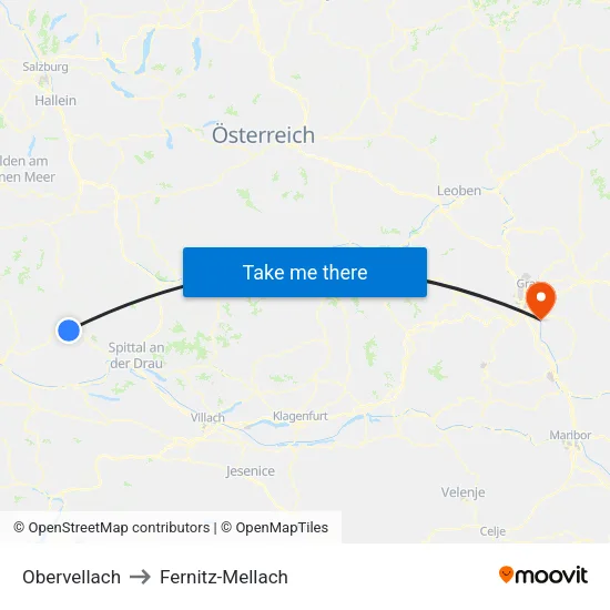 Obervellach to Fernitz-Mellach map