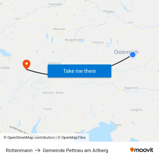 Rottenmann to Gemeinde Pettneu am Arlberg map