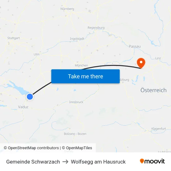 Gemeinde Schwarzach to Wolfsegg am Hausruck map