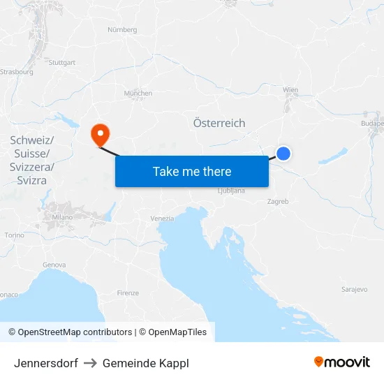 Jennersdorf to Gemeinde Kappl map